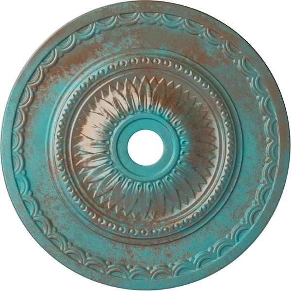Ekena Millwork Sunflower Medallion (Canopies up to 5 5/8"), 29 1/2"OD x 3 5/8"ID x 1 5/8"P, Copper Green Patina CM29SFCGS - main